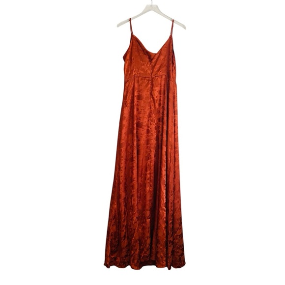 Lulus Simply Dreamy Rust Satin Floral Jacquard Maxi Dress Size XL - Picture 4 of 9